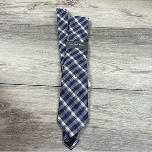 Michael Kors Mens Classic Necktie Railroad Plaid Tie Grey Blue New